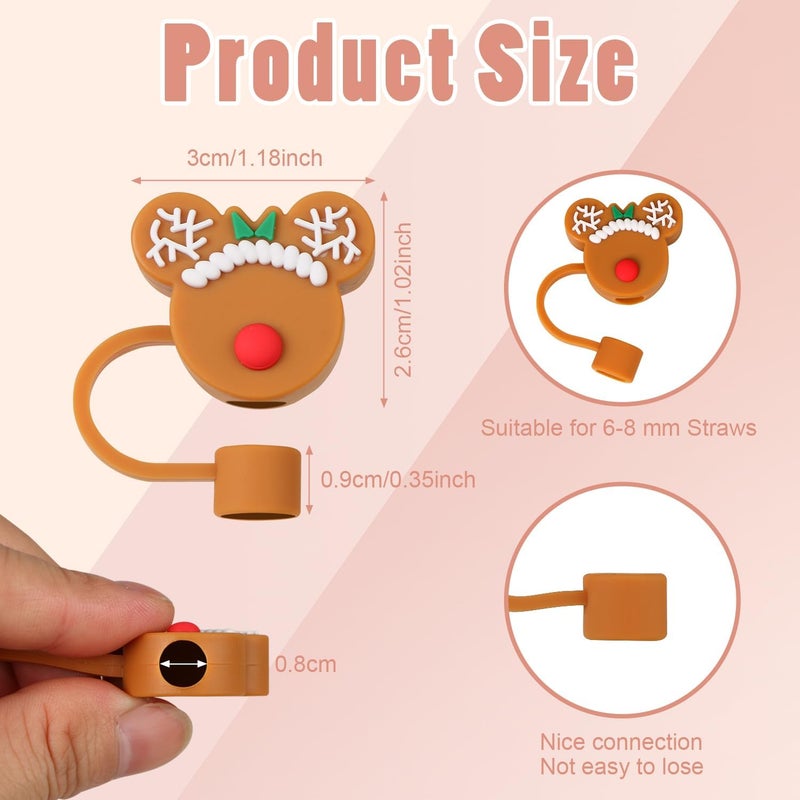 DREMISI 4 Pcs Mouse Head Silicone Straw Tips Cover, Cute Christmas Topper Reusable Drinking Caps Lids, Dust-proof Plugs Protectors for 6-8 mm Straws - Image 2